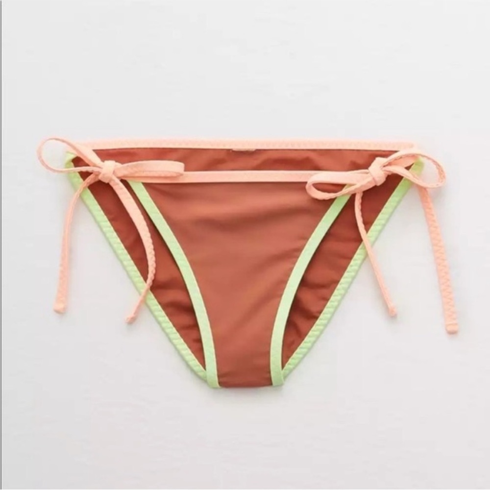aerie Rust Brown Bikini Bottom with Peach and Lime Trim
